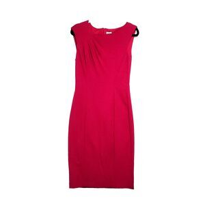 Cache Fuchsia Sheath Dress Y2K 6 Scuba Stretch Pleated Shoulder mob wife barbie